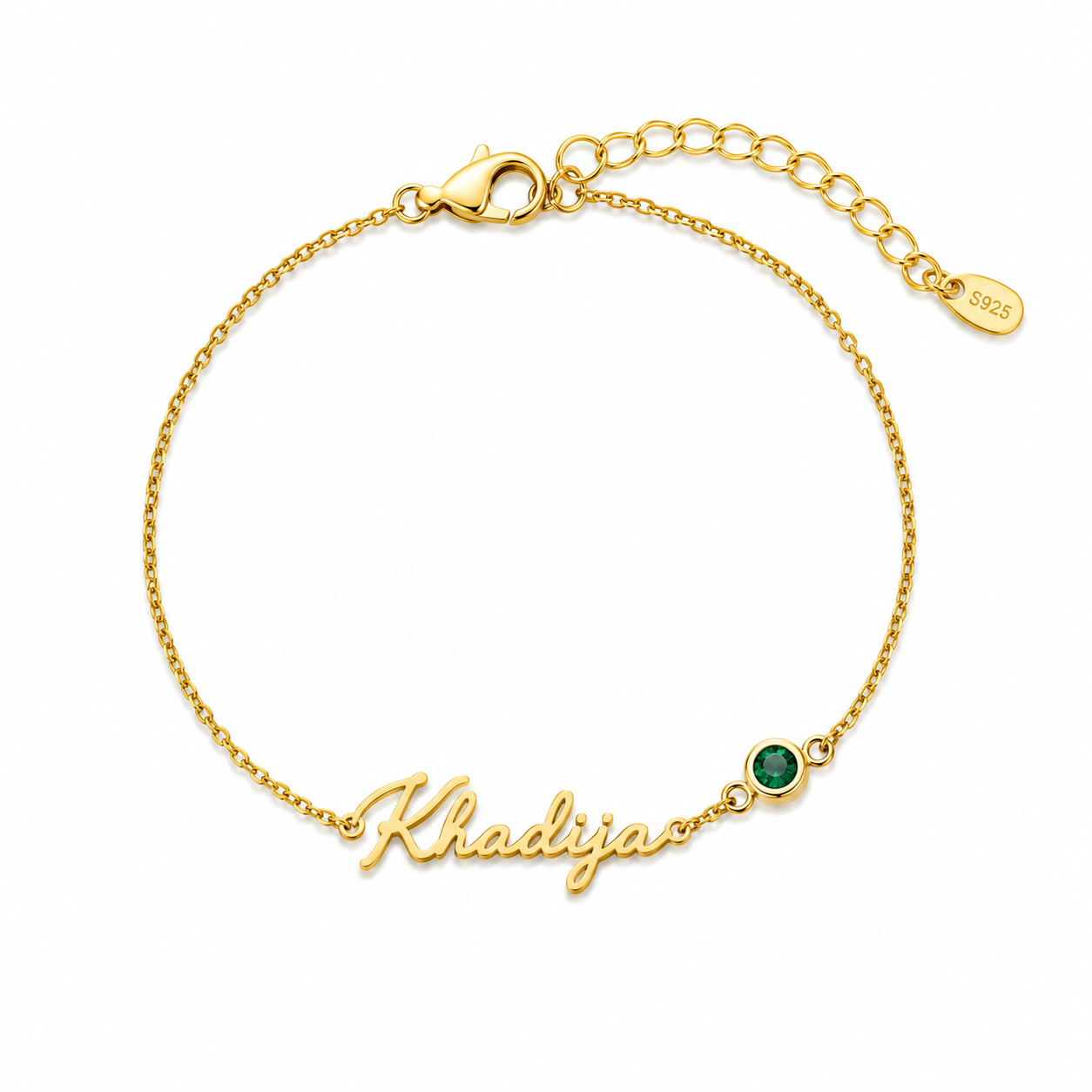 Elegant Custom Name Bracelet with Birthstone | Gold Plated Adjustable Chain