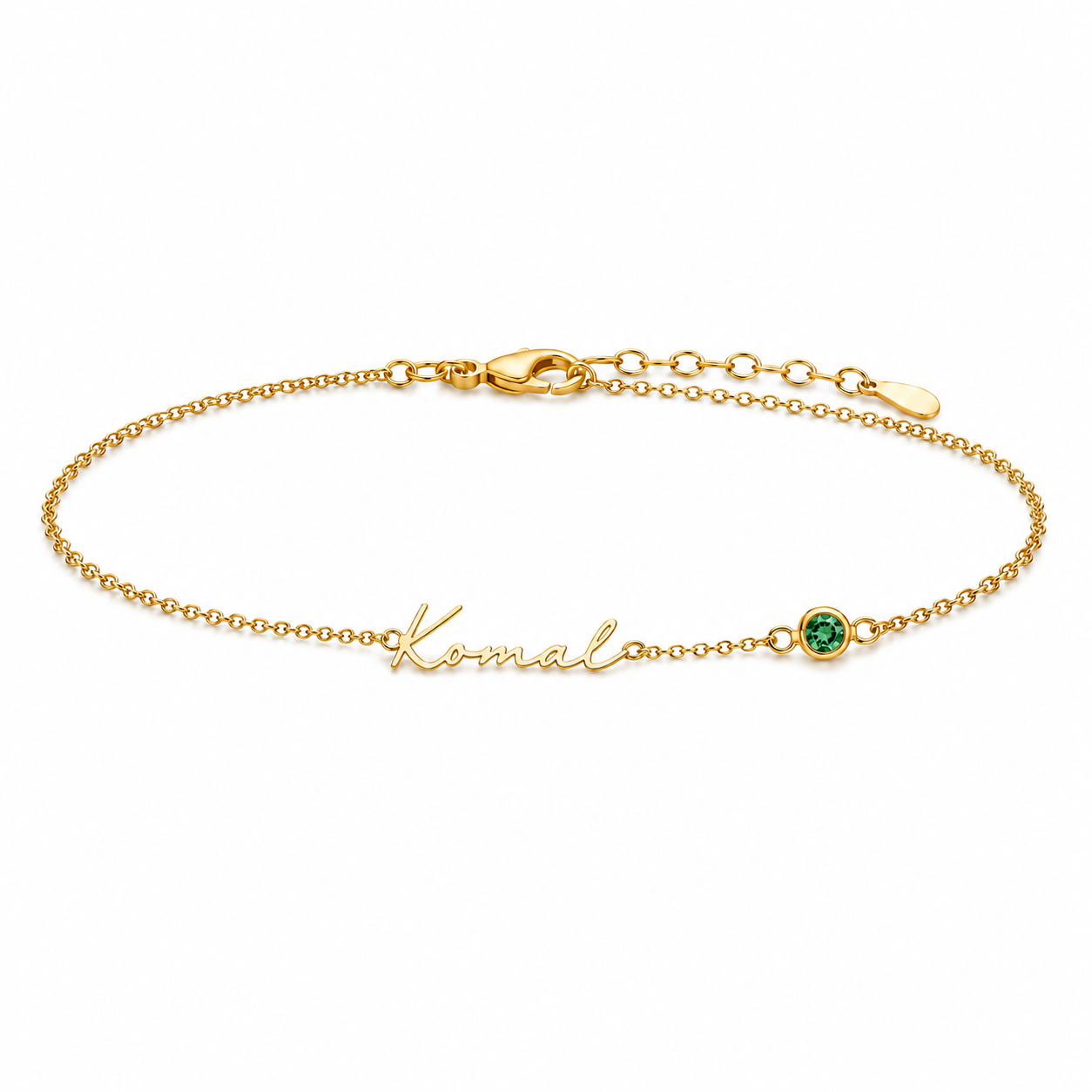 Elegant Custom Name Bracelet with Birthstone | Gold Plated Adjustable Chain