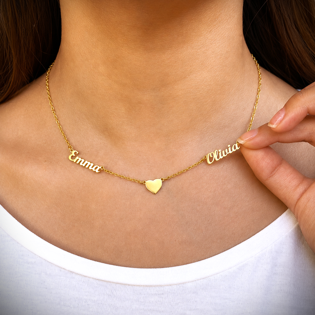 Personalized Two Name Heart Necklace, Custom Names Jewelry, Mom Gift, Couple Gift