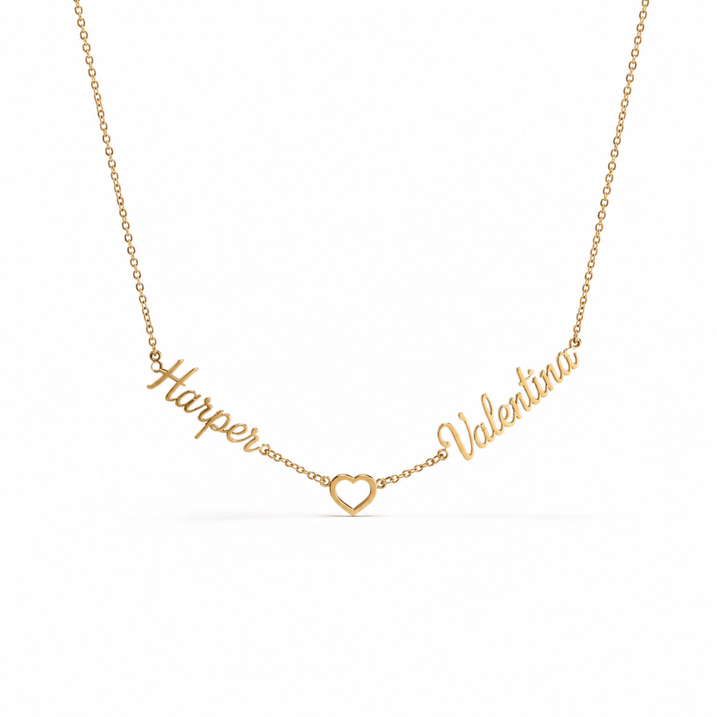 Personalized Two Name Heart Necklace, Custom Names Jewelry, Mom Gift, Couple Gift
