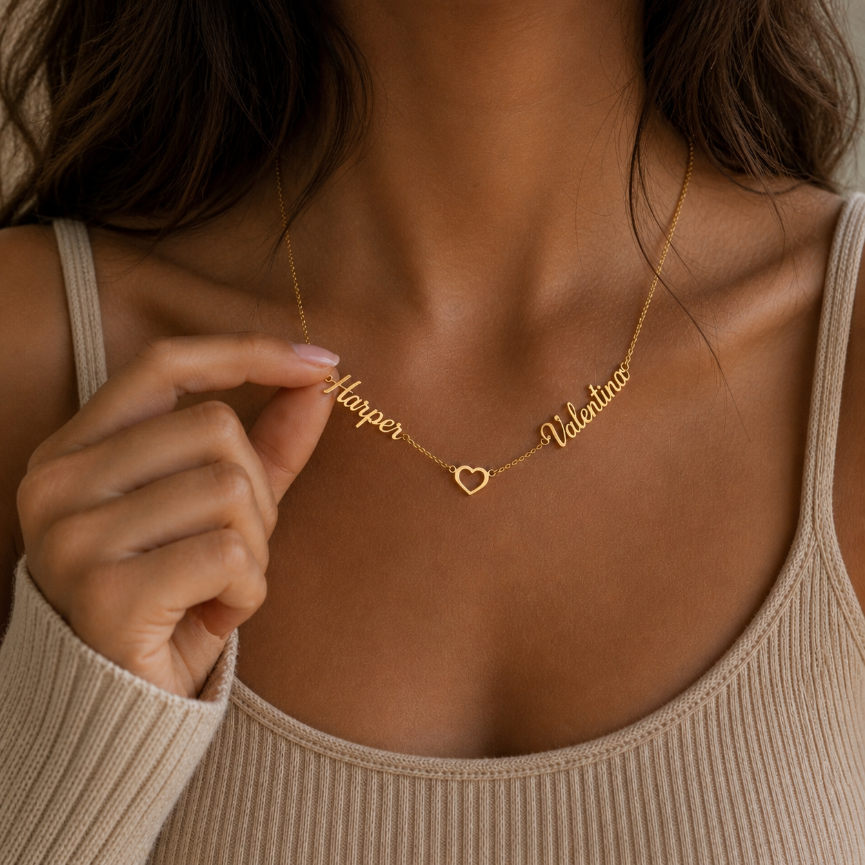 Personalized Two Name Heart Necklace, Custom Names Jewelry, Mom Gift, Couple Gift