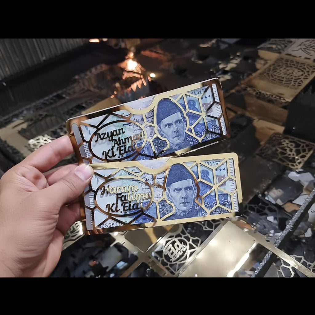 Customiize name Eidi Envelopes in Stainless Steel Metal.