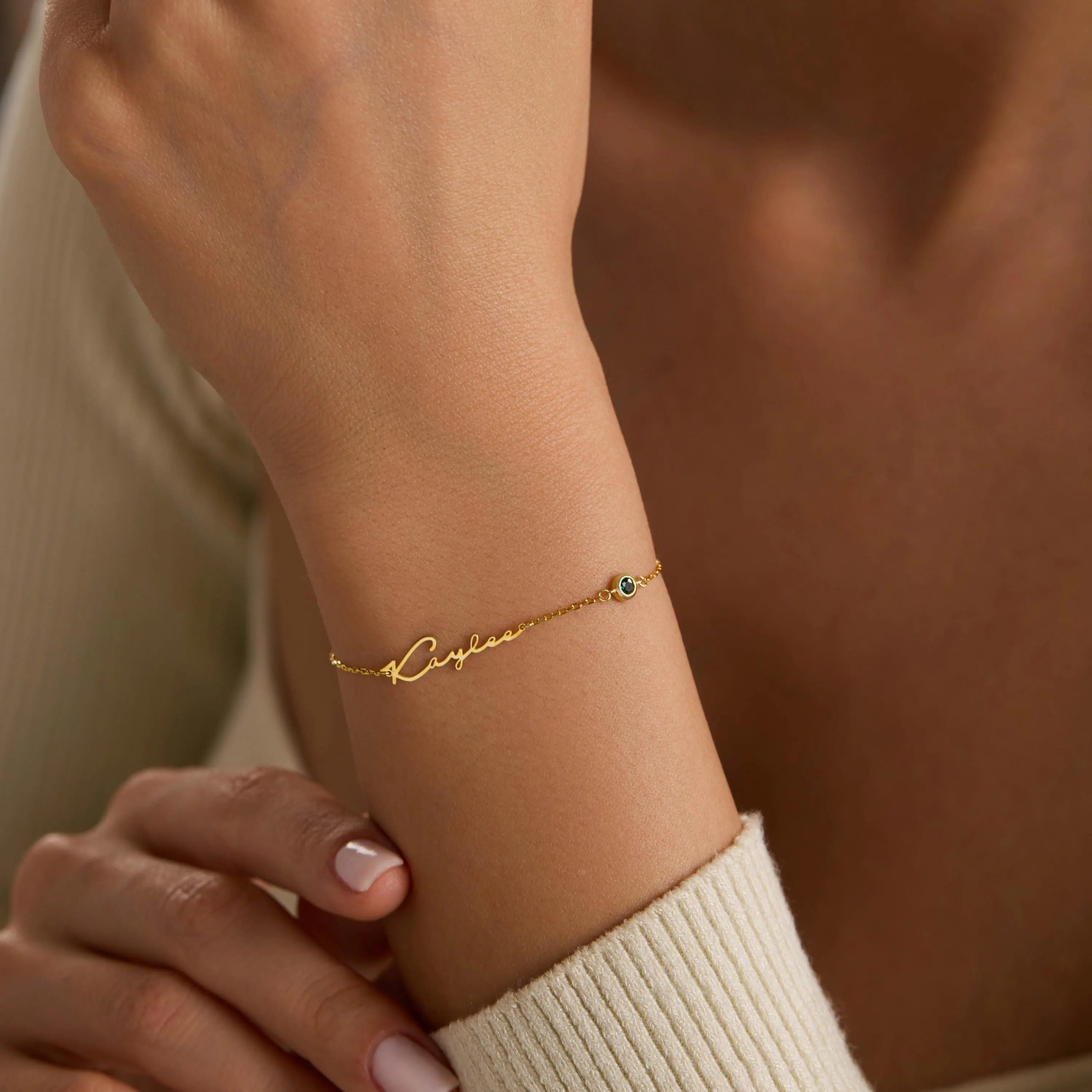 Elegant Custom Name Bracelet with Birthstone | Gold Plated Adjustable Chain