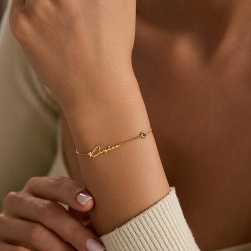 Elegant Custom Name Bracelet with Birthstone | Gold Plated Adjustable Chain
