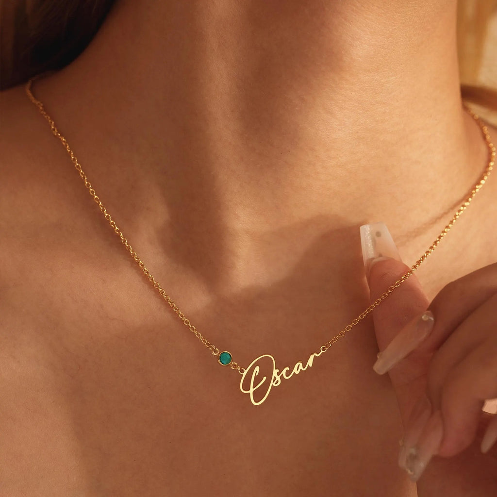 Custom Birthstone Name Necklace, Personalized Jewelry, Dainty Name Pendant Gold, Silver, Gift for Her, Birthday & Wedding Gift